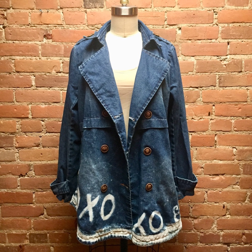 VINTAGE XOXOX Upcycled Bleached Denim Jacket
